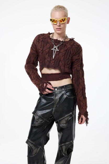 Tender Weave Ripped Knit Long Sleeve Top