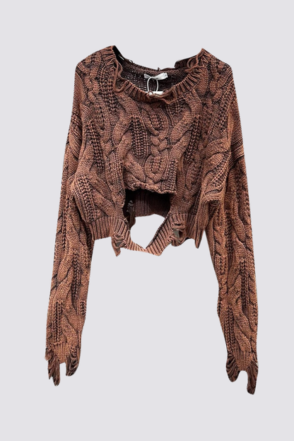 Tender Weave Ripped Knit Long Sleeve Top