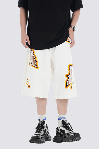 Thin Armor Ripped Denim Shorts White