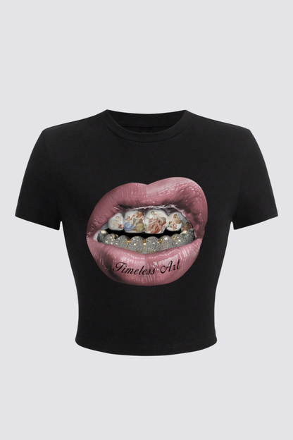 Thin Fold Lip Print Crop Top