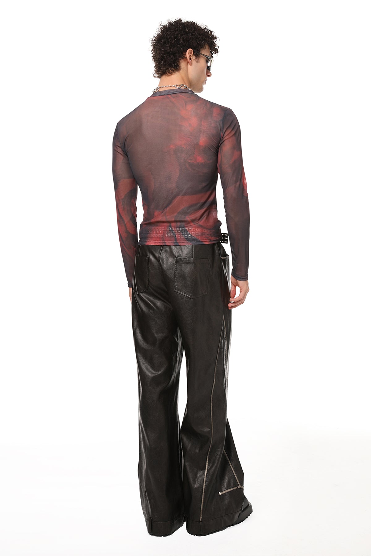 Thin Symbol Print Mesh Long Sleeve Top