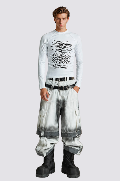 Thin Trace Long Sleeve Top White