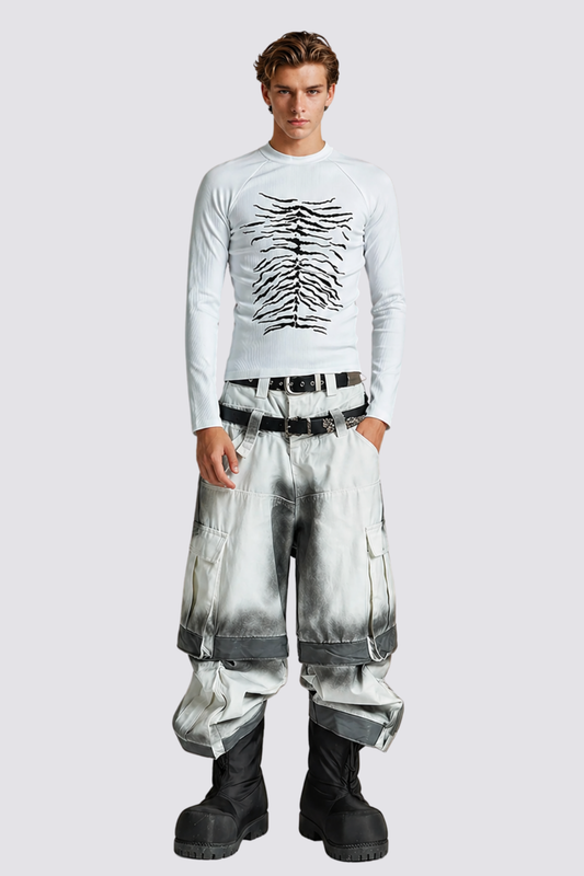 Thin Trace Long Sleeve Top White