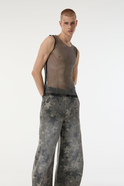 Thread Clash Sleeveless Rhinestone Mesh Top
