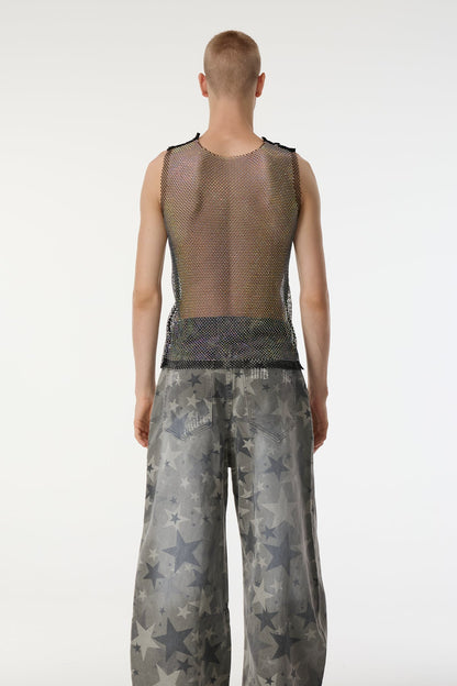 Thread Clash Sleeveless Rhinestone Mesh Top