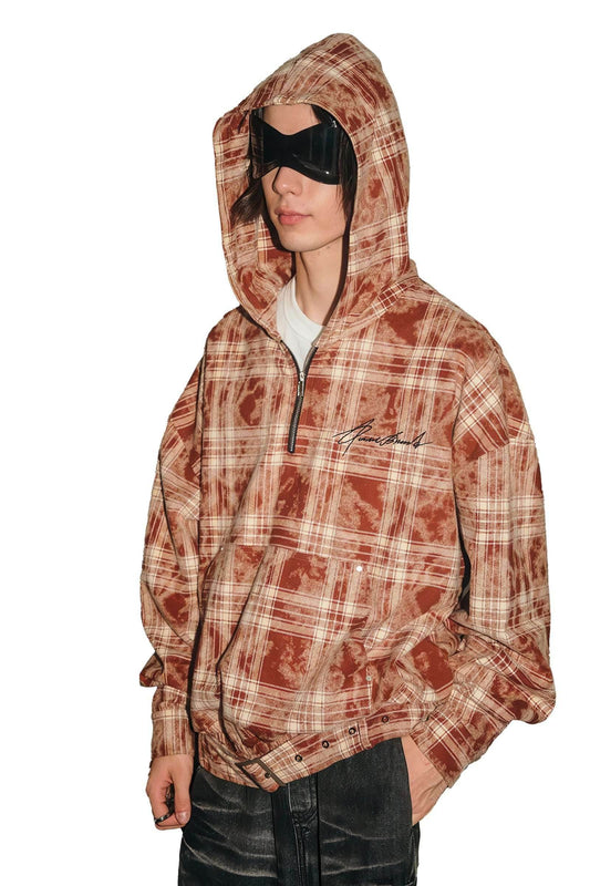 Tie-Dye Hoodie - Half-Zip Belted Checkered Loungewear