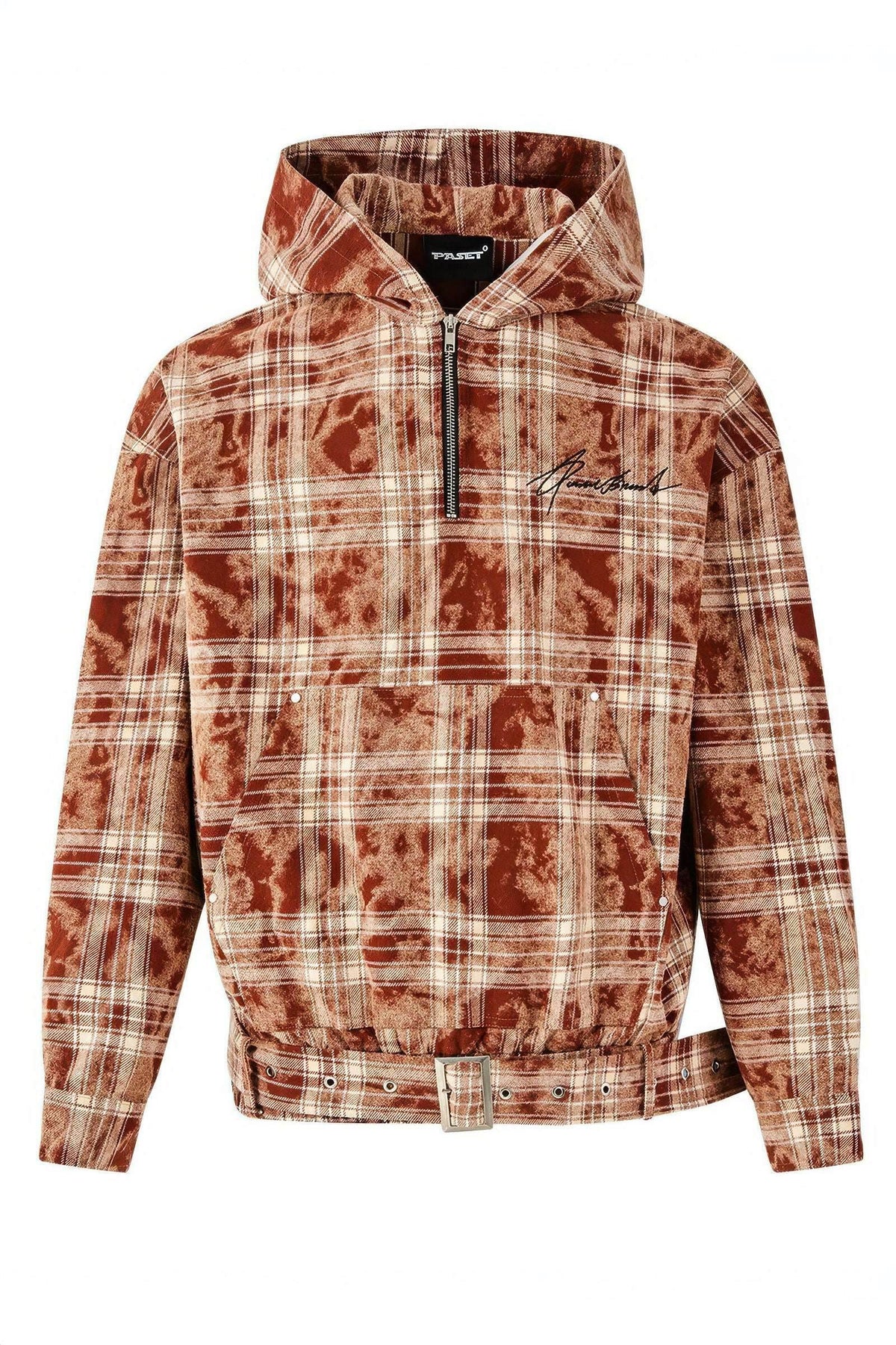 Tie-Dye Hoodie - Half-Zip Belted Checkered Loungewear