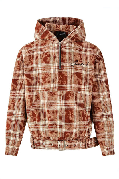 Tie-Dye Hoodie - Half-Zip Belted Checkered Loungewear