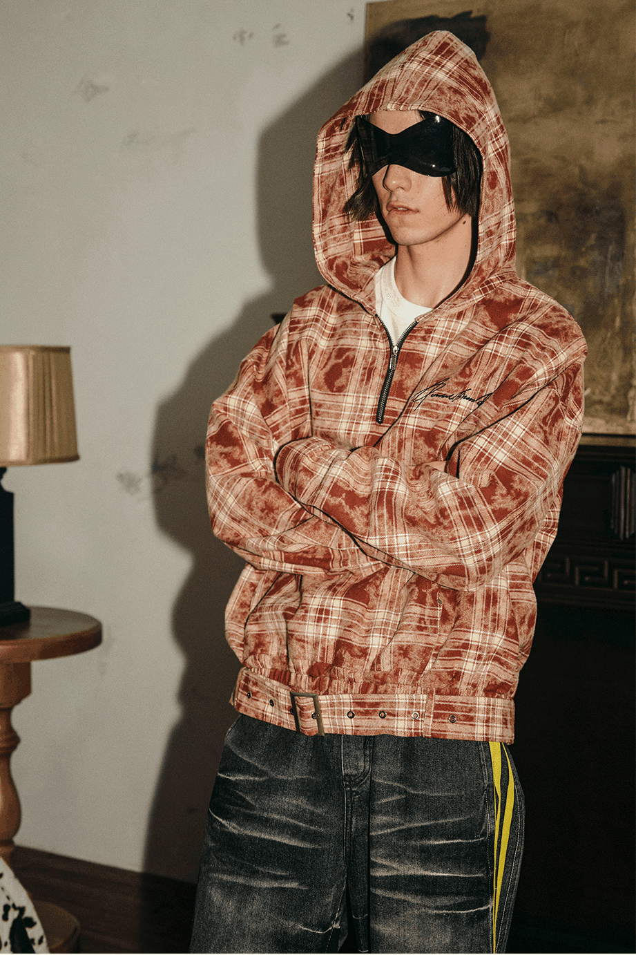 Tie-Dye Hoodie - Half-Zip Belted Checkered Loungewear