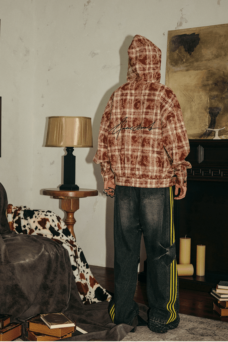 Tie-Dye Hoodie - Half-Zip Belted Checkered Loungewear