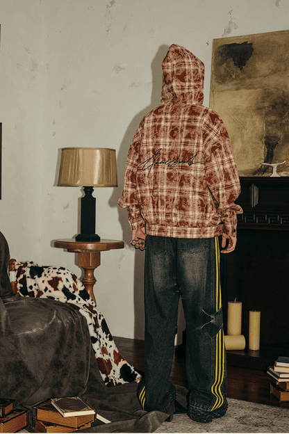 Tie-Dye Hoodie - Half-Zip Belted Checkered Loungewear