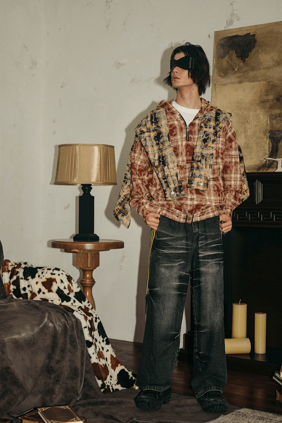 Tie-Dye Hoodie - Half-Zip Belted Checkered Loungewear