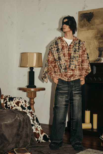 Tie-Dye Hoodie - Half-Zip Belted Checkered Loungewear