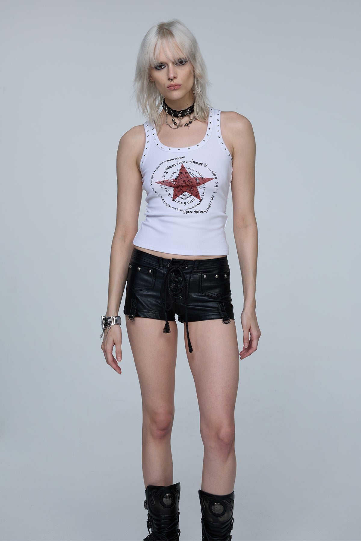 Tone Sketch Star Print Sleeveless Top White