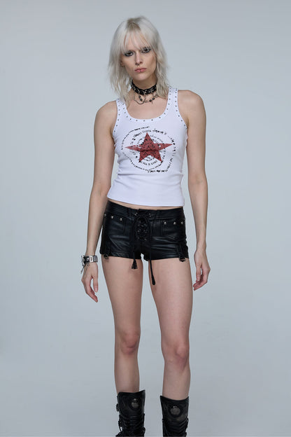 Tone Sketch Star Print Sleeveless Top White