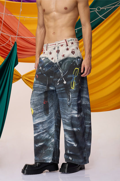 Torque Wear Print Barrel Jeans