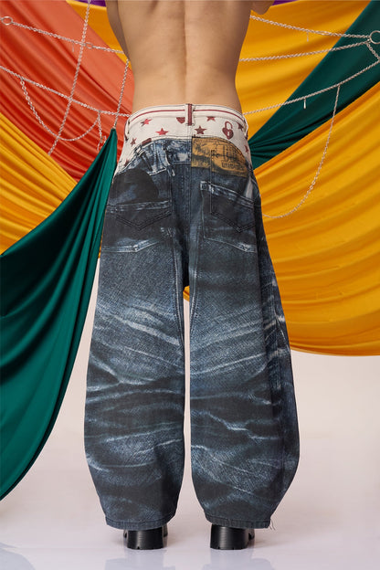 Torque Wear Print Barrel Jeans