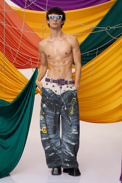 Torque Wear Print Barrel Jeans