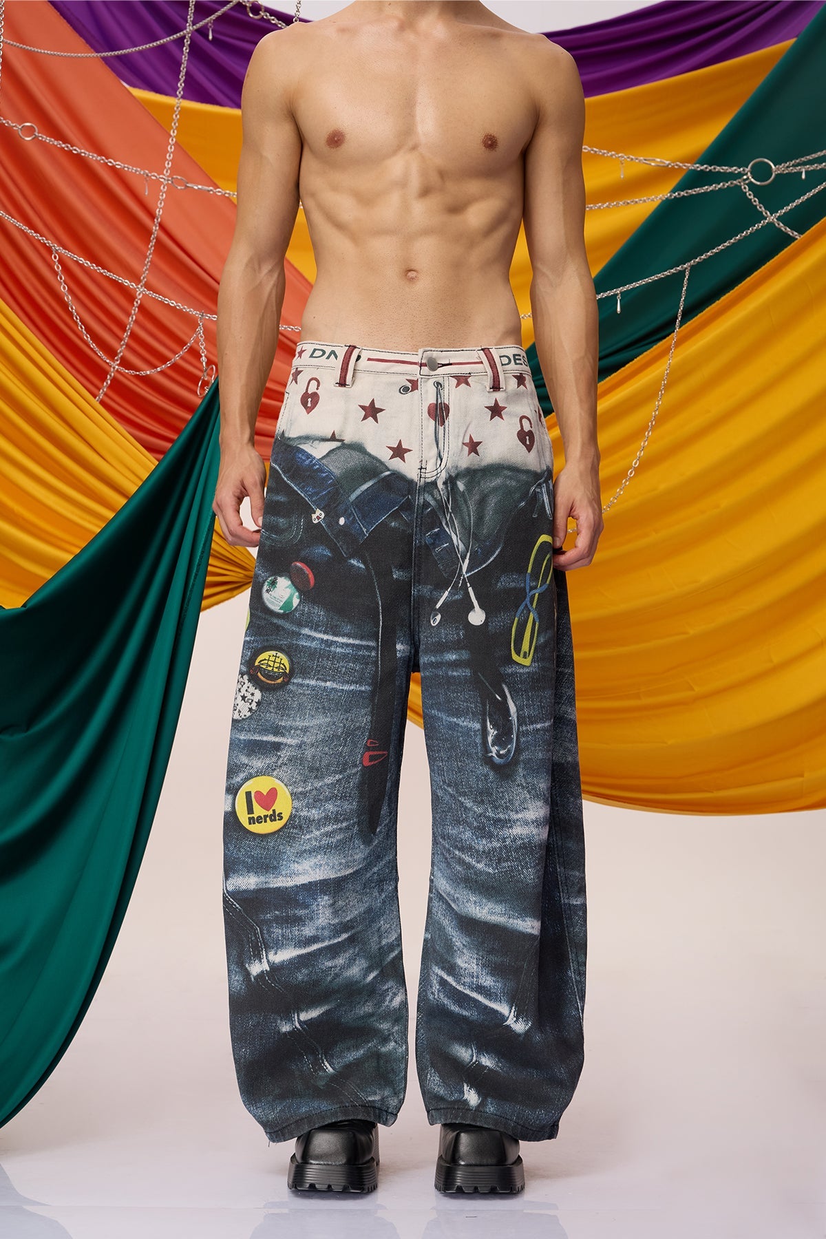 Torque Wear Print Barrel Jeans