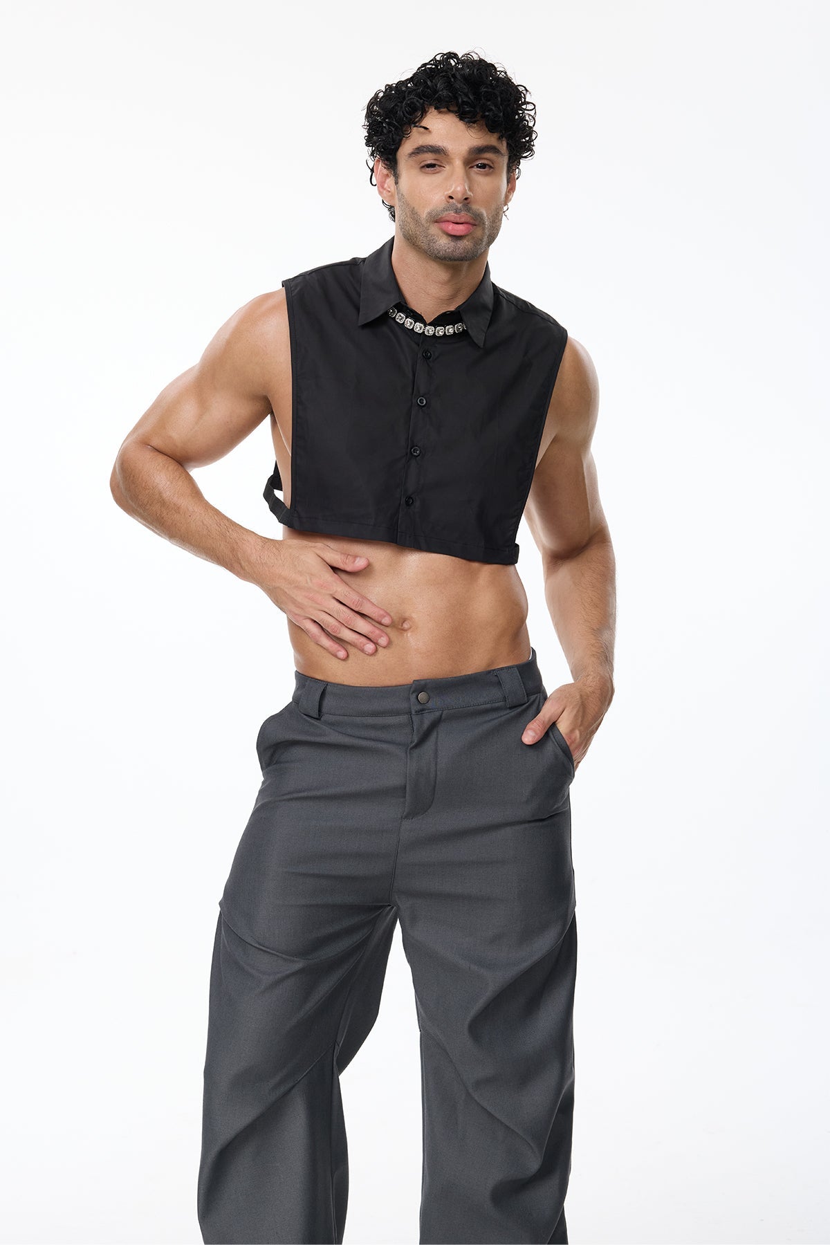 Torso Cut Sleeveless Crop Shirt Black