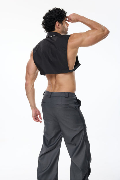 Torso Cut Sleeveless Crop Shirt Black
