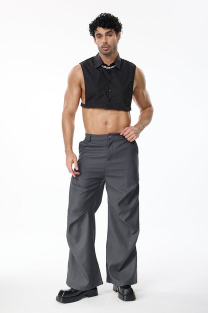 Torso Cut Sleeveless Crop Shirt Black