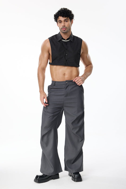 Torso Cut Sleeveless Crop Shirt Black
