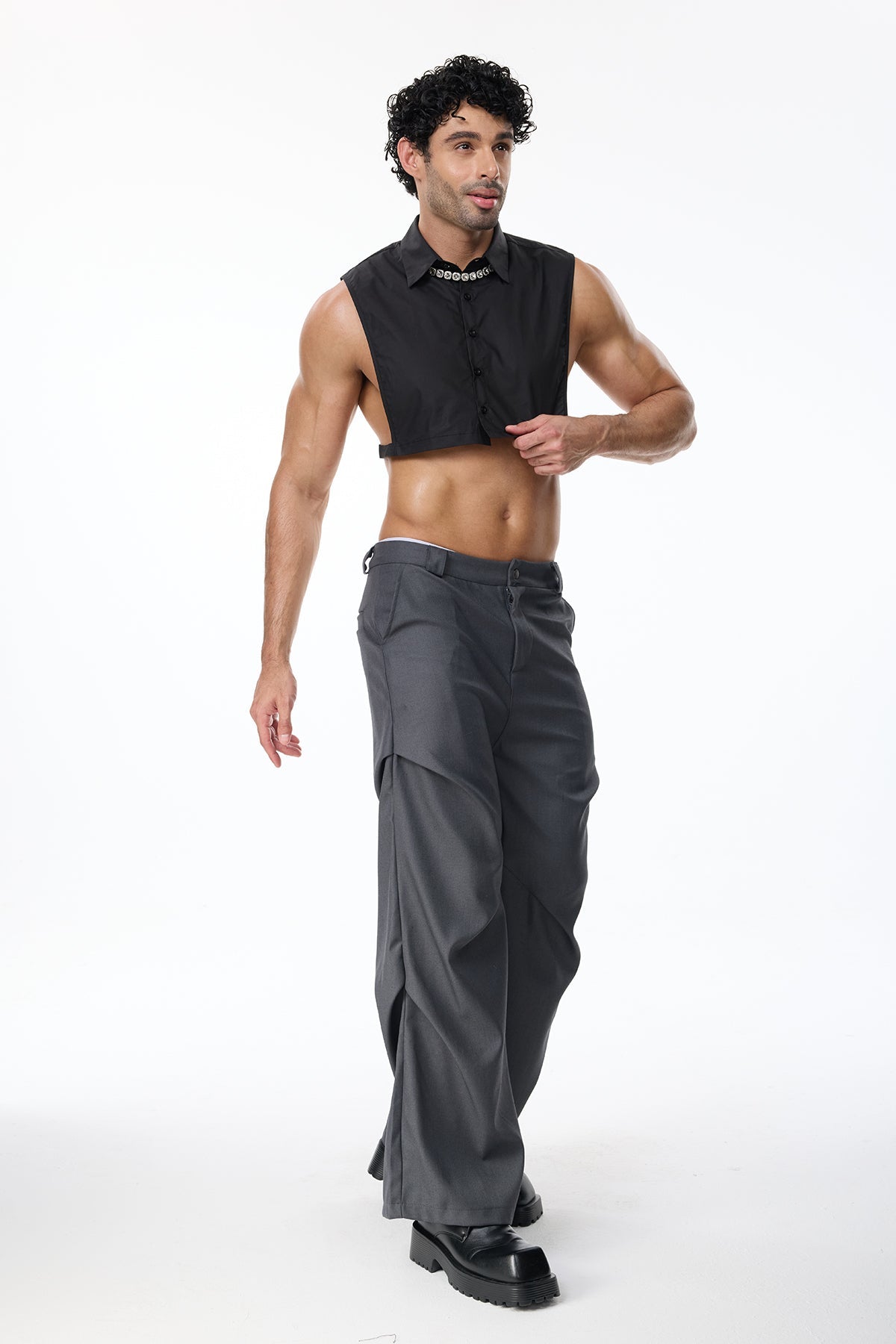 Torso Cut Sleeveless Crop Shirt Black