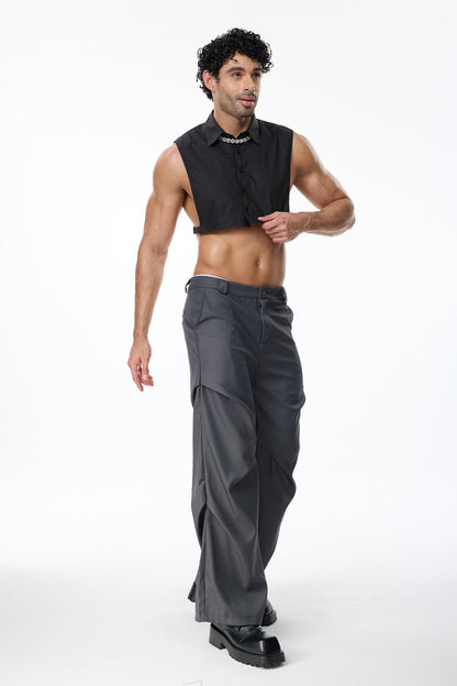 Torso Cut Sleeveless Crop Shirt Black