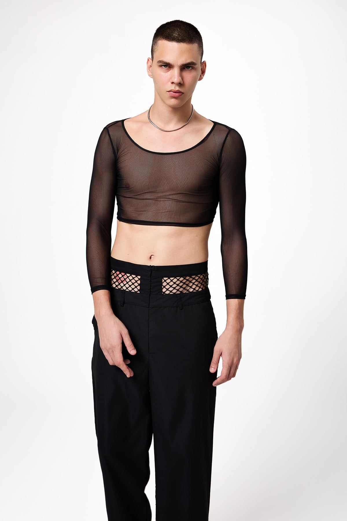Translucent Night Long Sleeve Mesh Crop Top