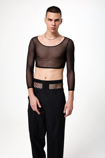Translucent Night Long Sleeve Mesh Crop Top