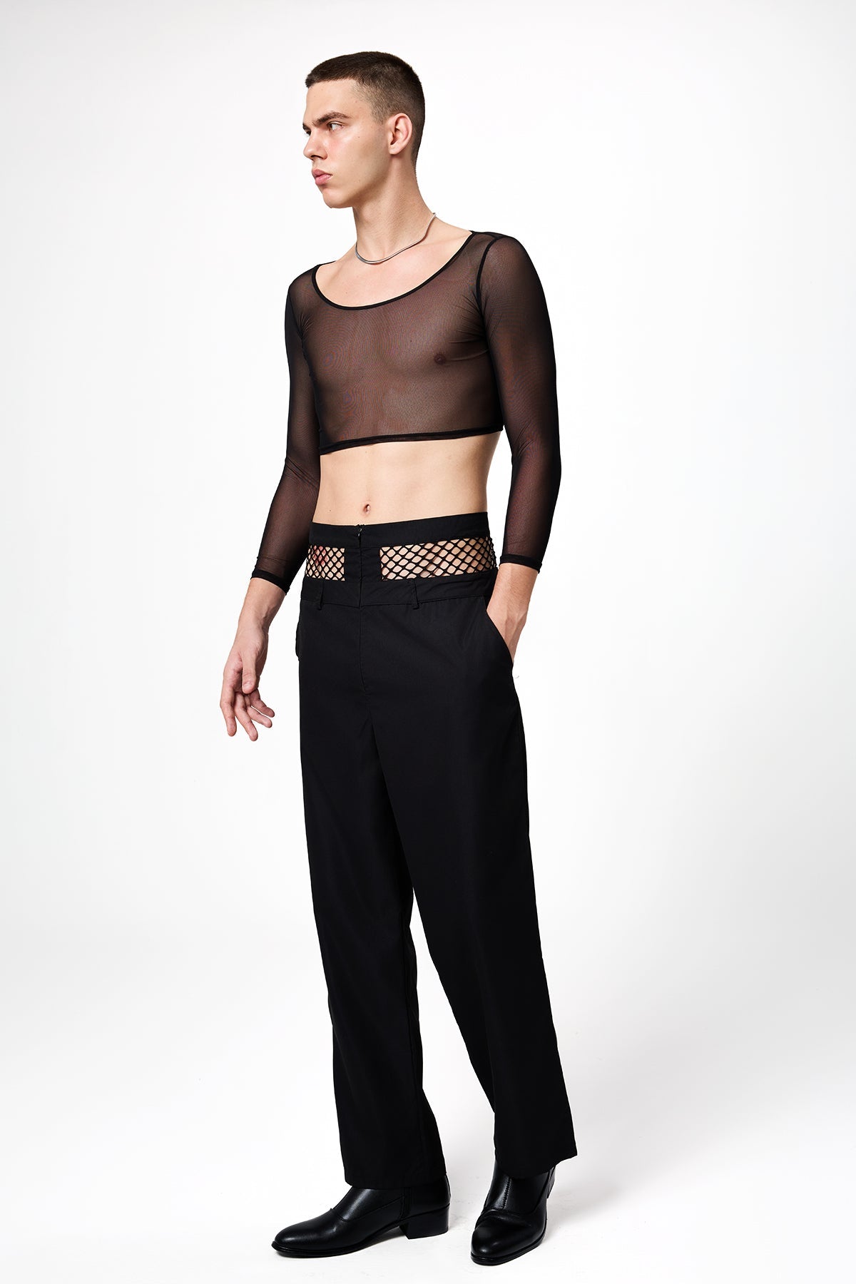 Translucent Night Long Sleeve Mesh Crop Top