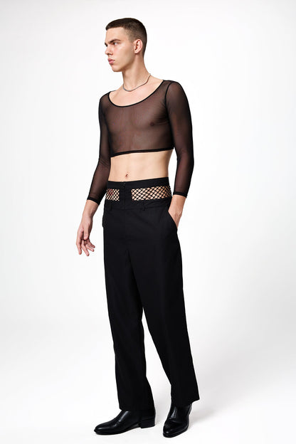Translucent Night Long Sleeve Mesh Crop Top