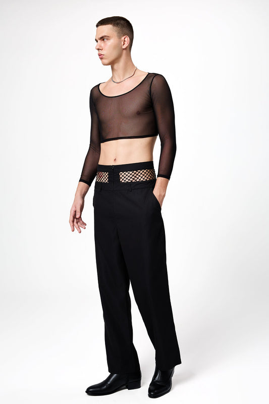 Translucent Night Long Sleeve Mesh Crop Top