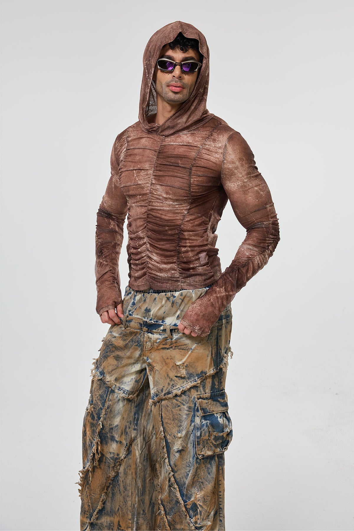 True Weave Long Sleeve Ruched Mesh Hooded