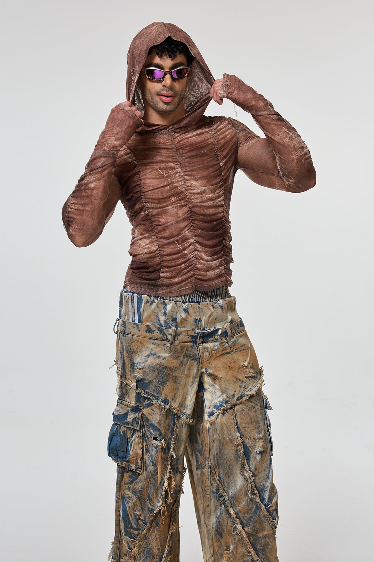 True Weave Long Sleeve Ruched Mesh Hooded