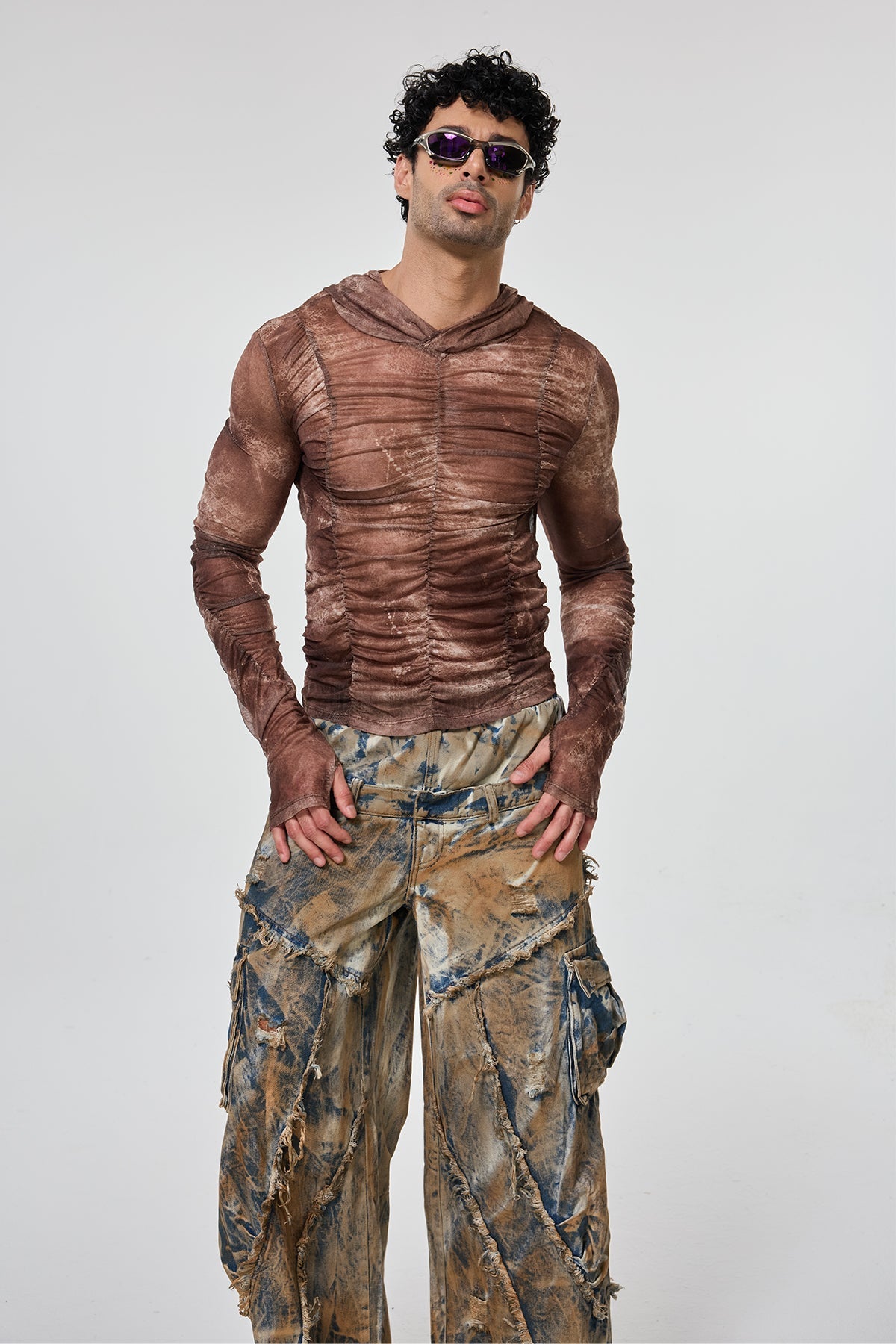 True Weave Long Sleeve Ruched Mesh Hooded