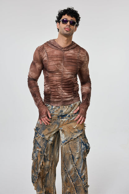 True Weave Long Sleeve Ruched Mesh Hooded