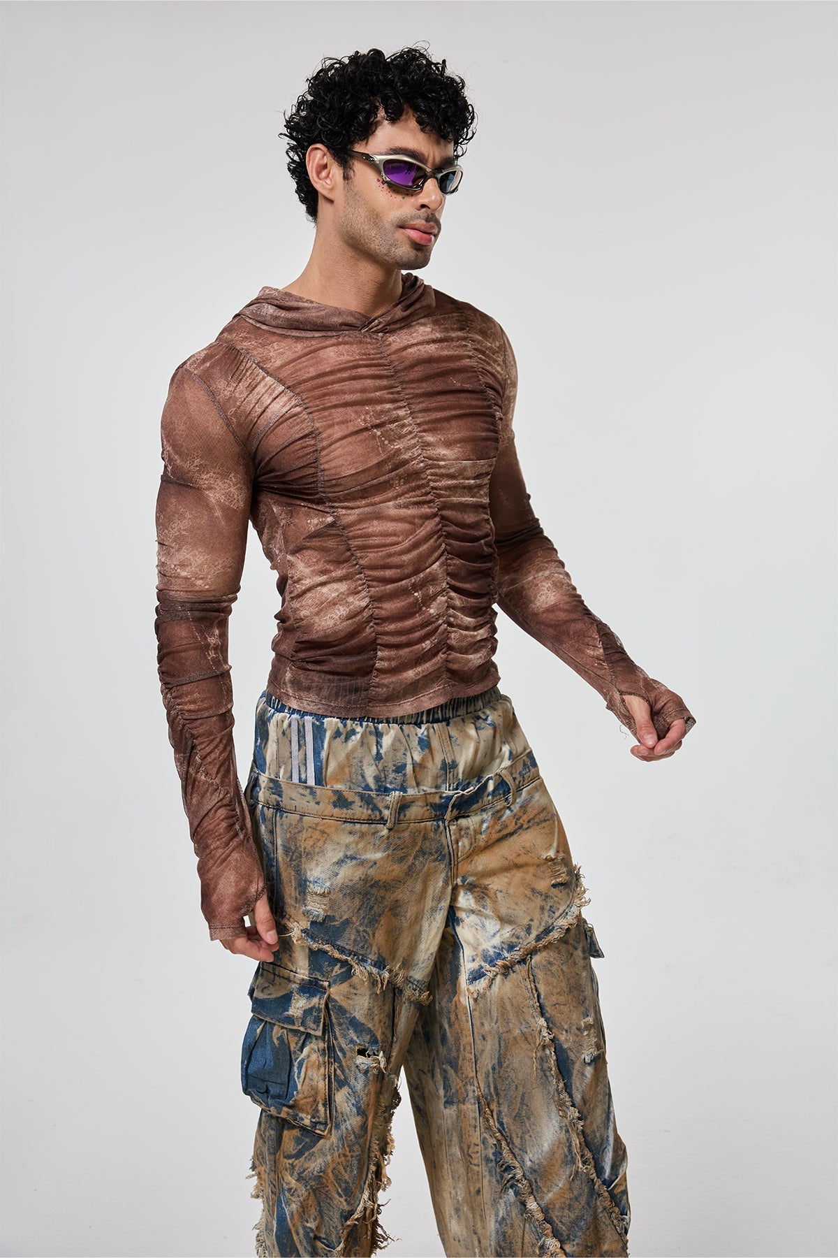 True Weave Long Sleeve Ruched Mesh Hooded