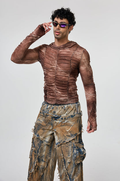 True Weave Long Sleeve Ruched Mesh Hooded