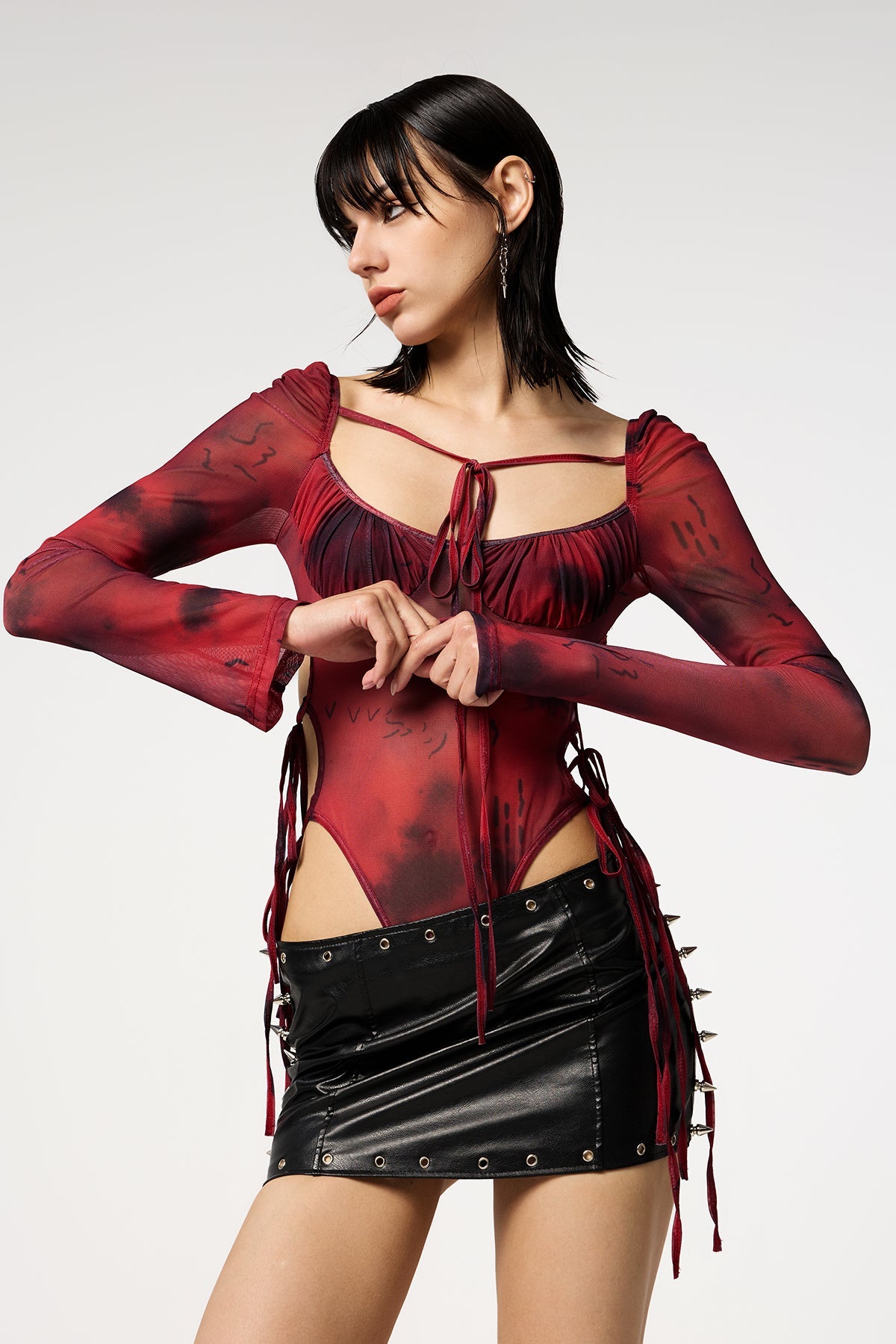 Twin Angel Dye Cutout Long Sleeve Bodysuit