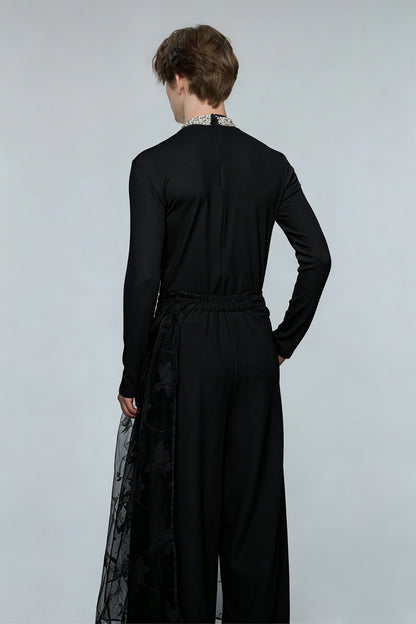 Ultra Glow Rhinestone Long Sleeve Top Black