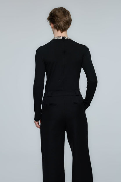 Ultra Glow Rhinestone Long Sleeve Top Black