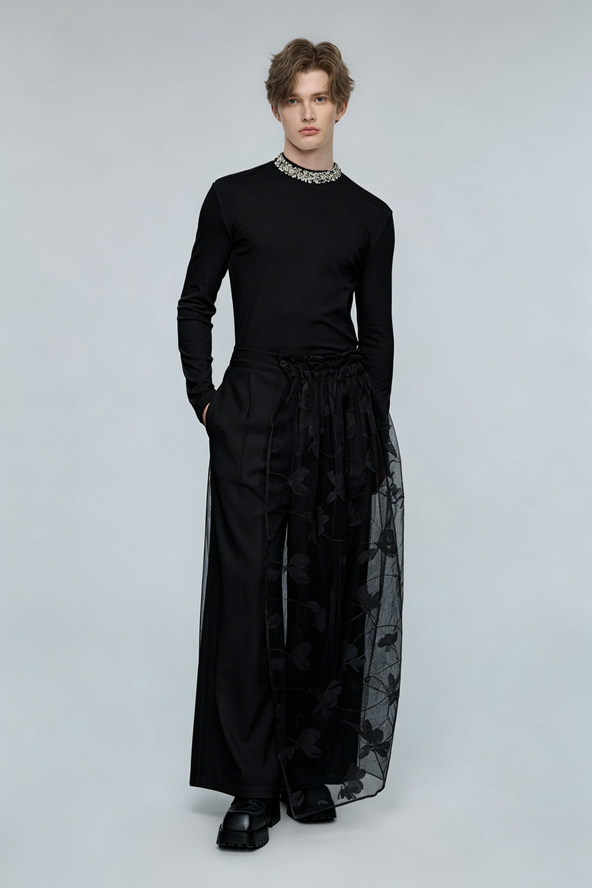 Ultra Glow Rhinestone Long Sleeve Top Black