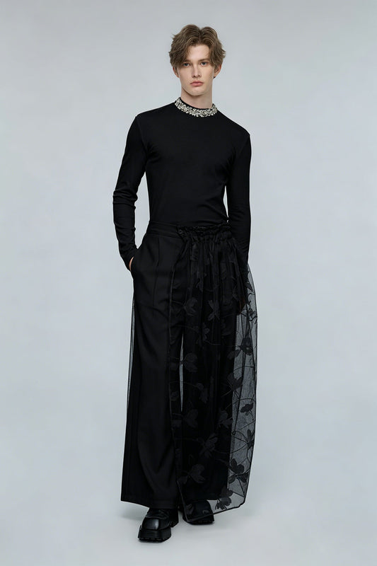 Ultra Glow Rhinestone Long Sleeve Top Black