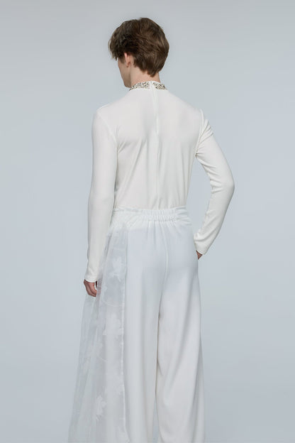 Ultra Glow Rhinestone Long Sleeve Top White
