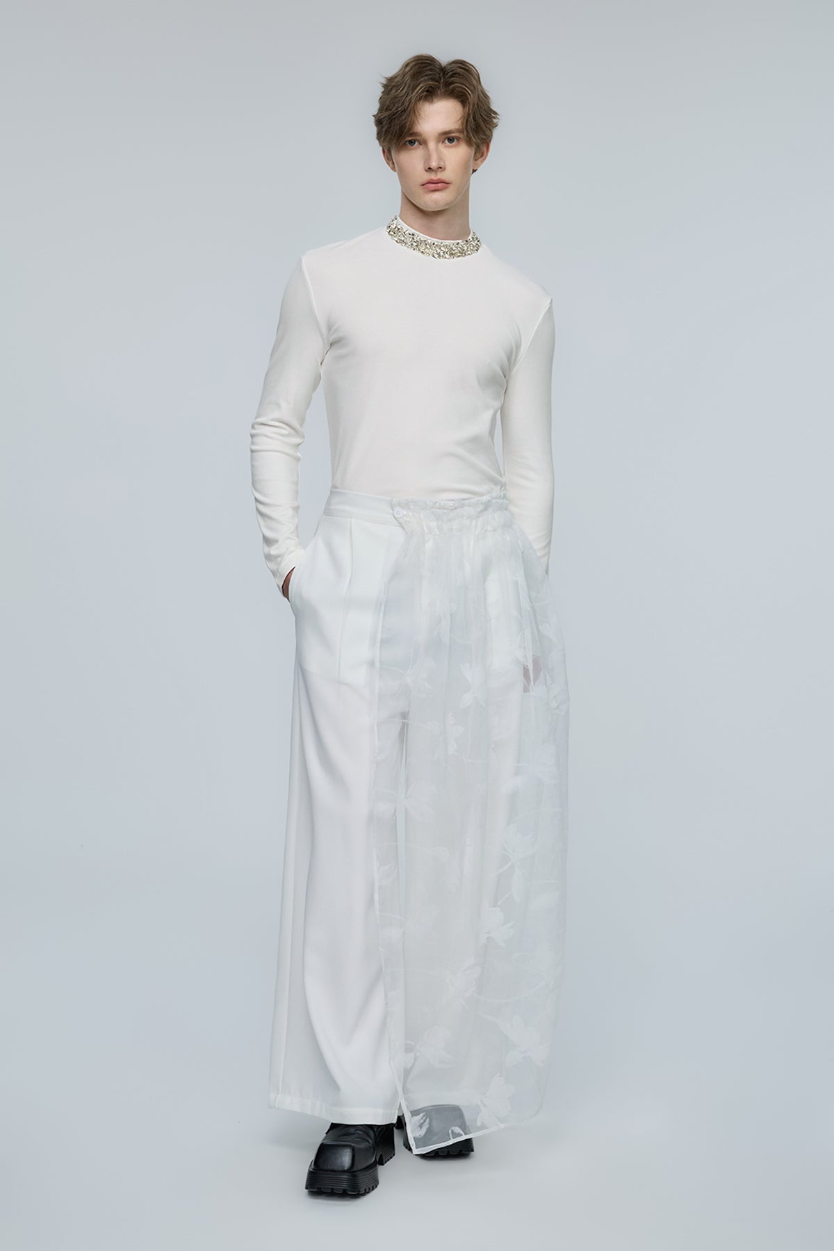 Ultra Glow Rhinestone Long Sleeve Top White