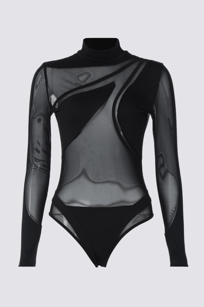 Unified Coverage Long Sleeve Mesh Bodysuit Black