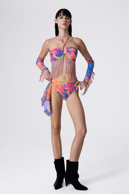 Unity Flame Fringe Print Bikini Four Piece Set