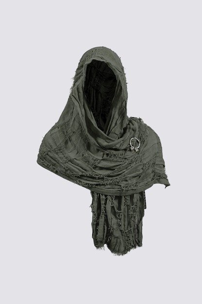 Unmarked Night Distressed Hooded Scarf Set Brown
